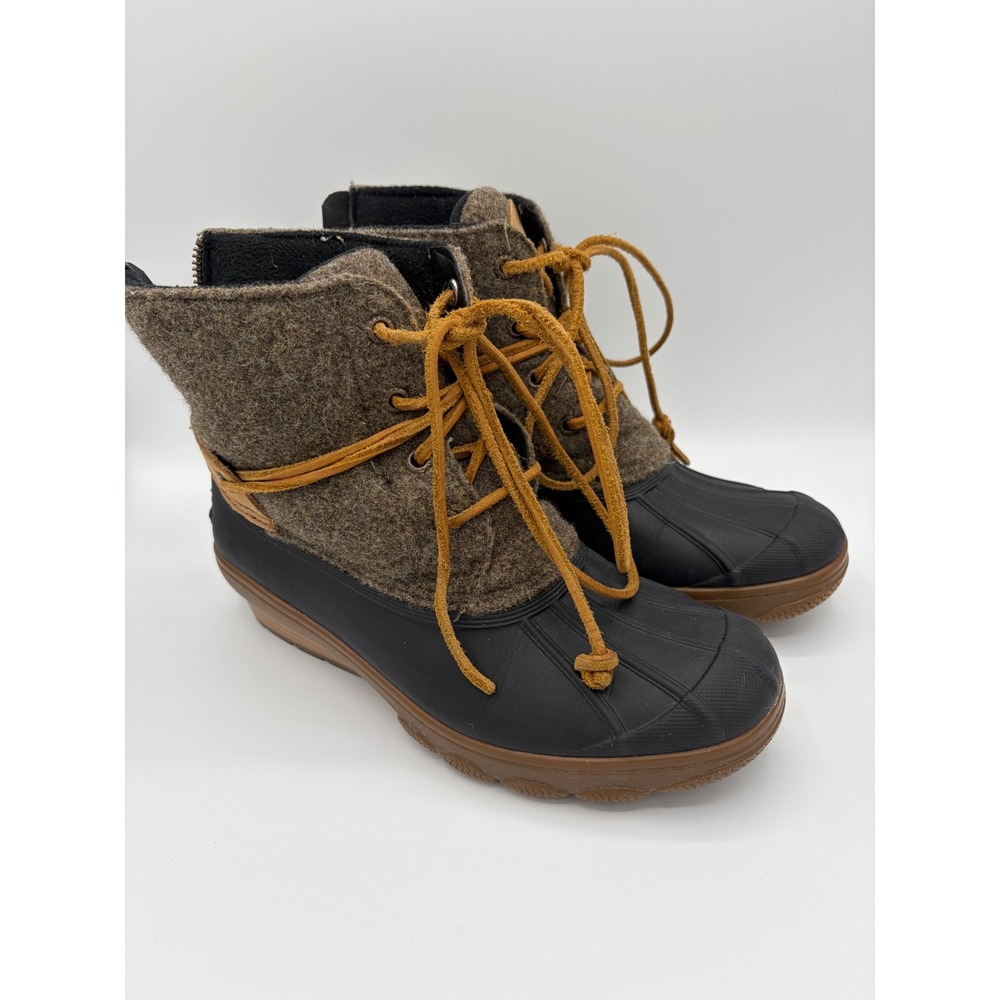 Sperry Top-Sider Saltwater Wedge Duck Boots Brown Wool Ankle STS99997 6 M
